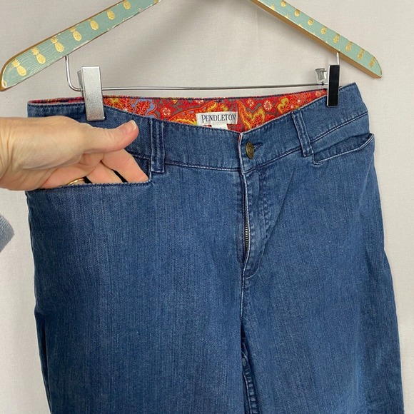 Pendleton Crop Jeans Womens 10 Cuffed Contrast Paisley Trim Preppy Retro 32x20 - Picture 3 of 14
